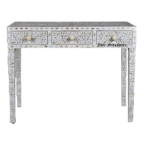 MOTHER OF PEARL INLAY FLORAL DESIGN CONSOLE