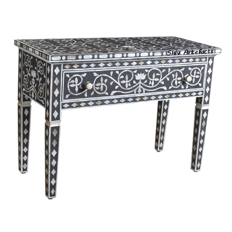 MOTHER OF PEARL INLAY MARBLE FLORAL DESIGN CONSOLE